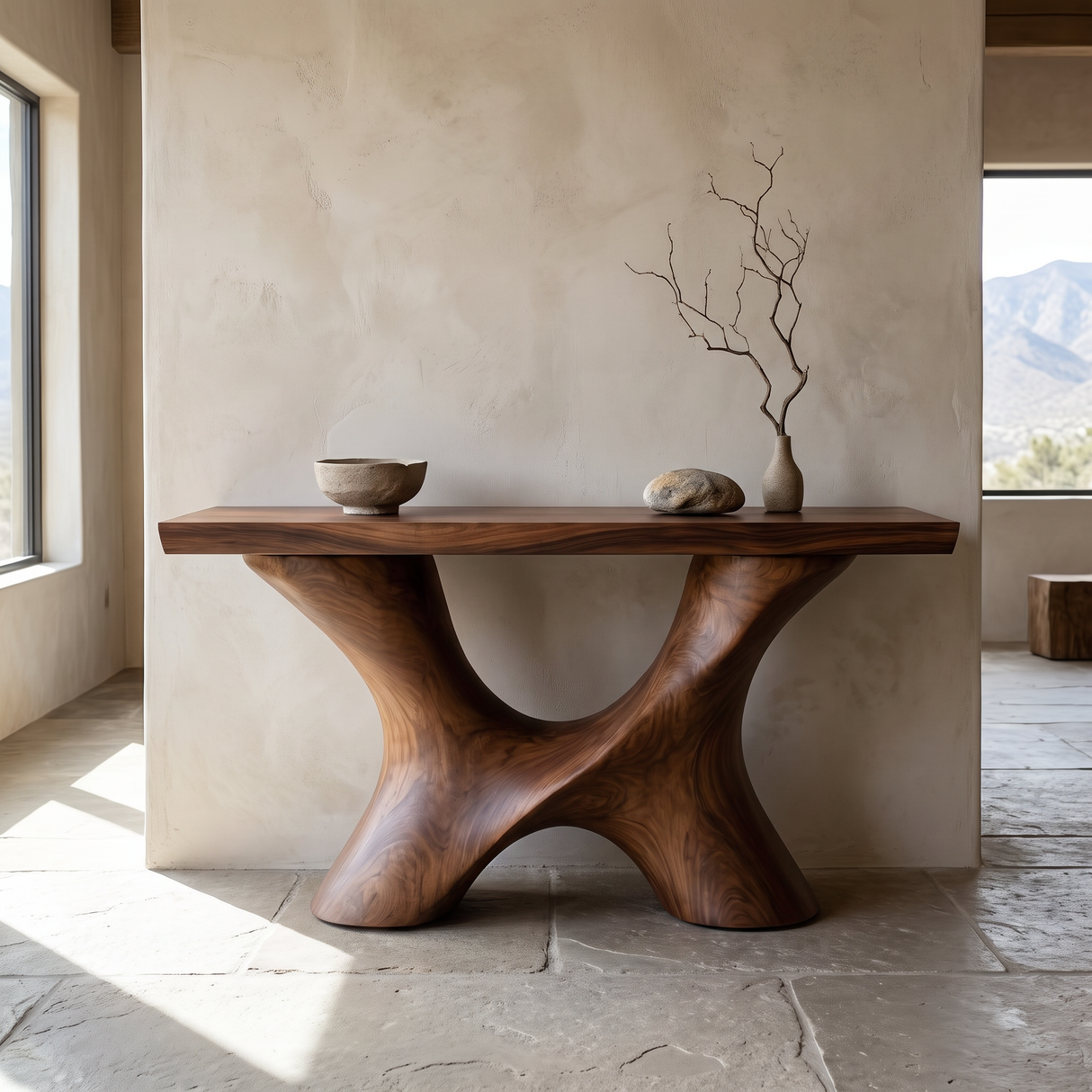 Console Table Solid Wood with Sculptural Branching Arch Base