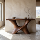 Console Table Solid Wood with Sculptural Branching Arch Base