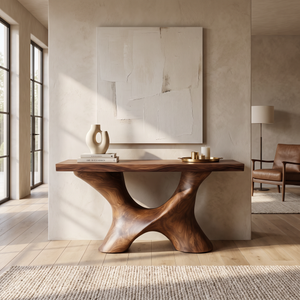 Console Table Solid Wood with Sculptural Branching Arch Base