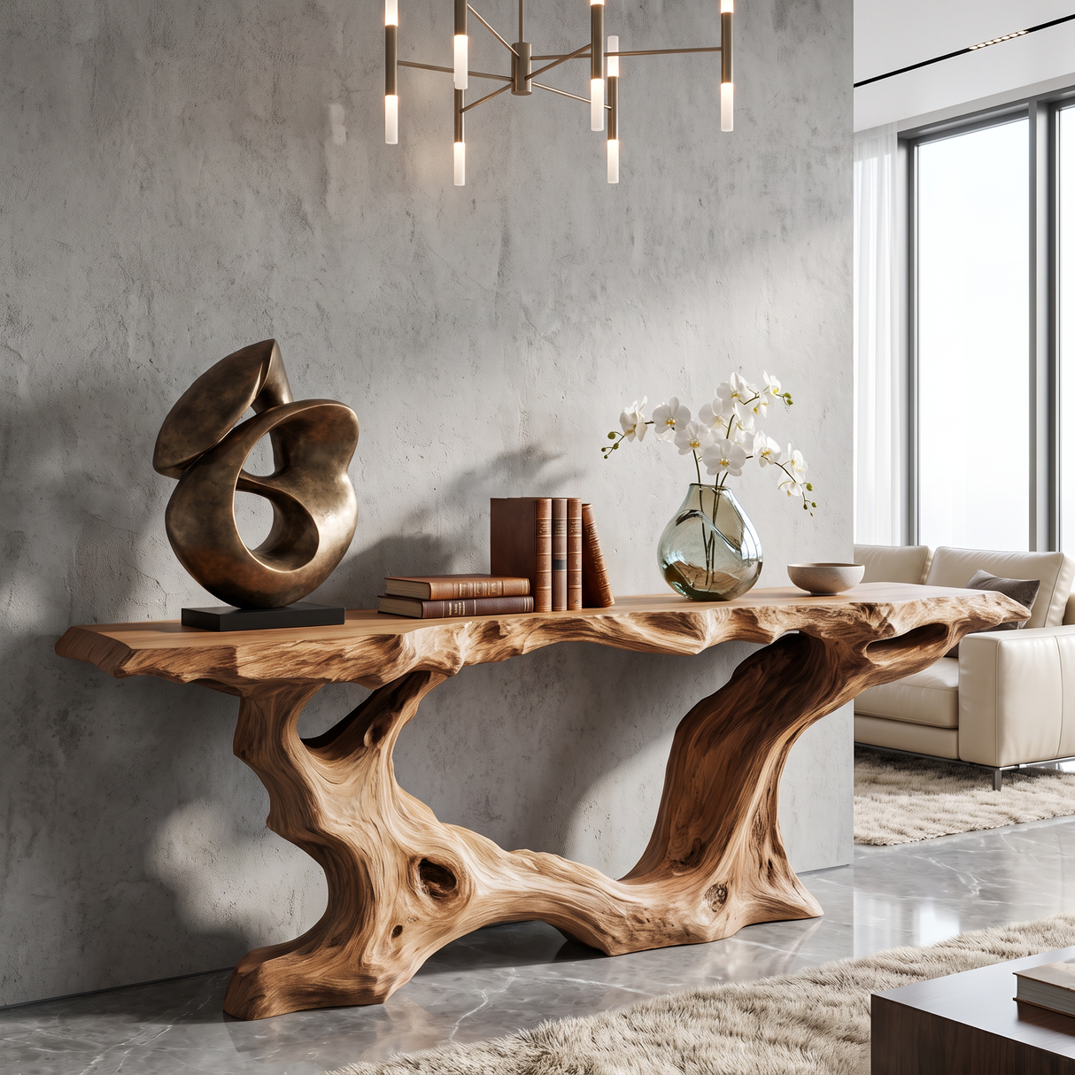 Console Table Solid Wood with Organic Root Base