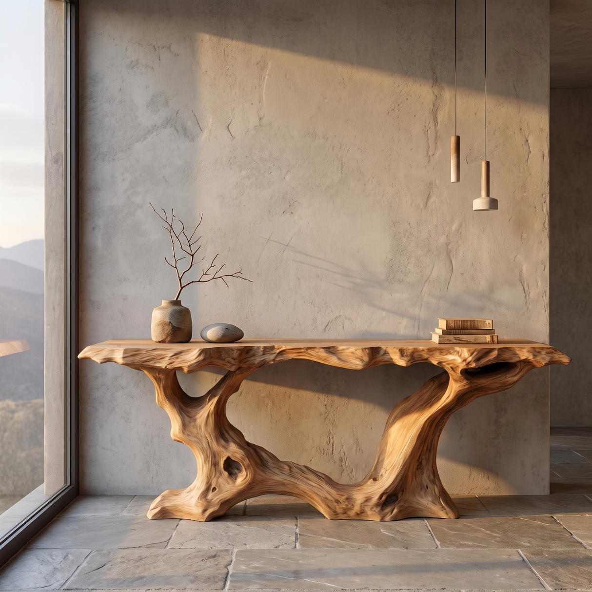 Console Table Solid Wood with Organic Root Base