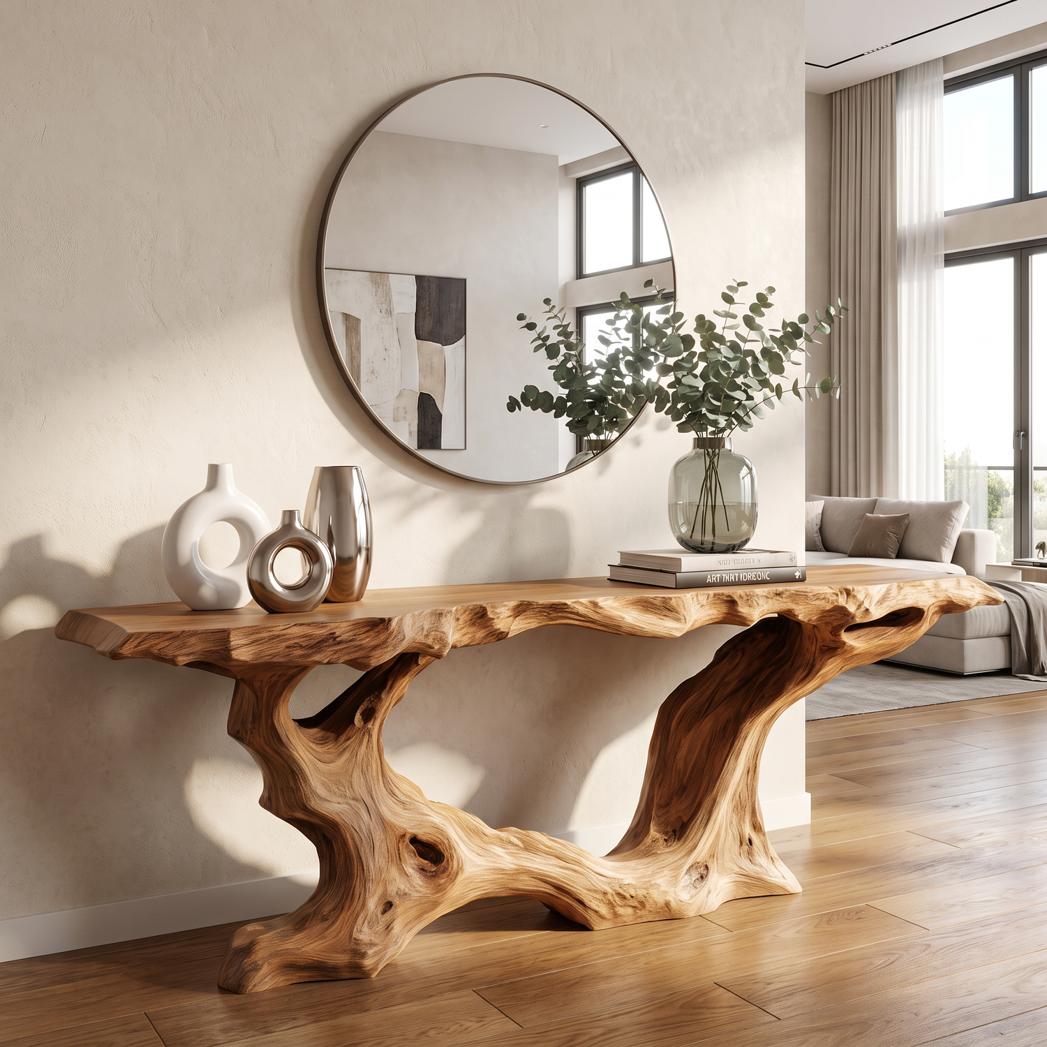 Console Table Solid Wood with Organic Root Base