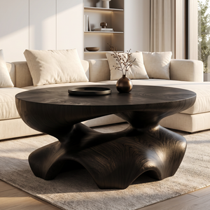 Coffee Table Solid Wood with Sculptural Star Base for Living Room Decor