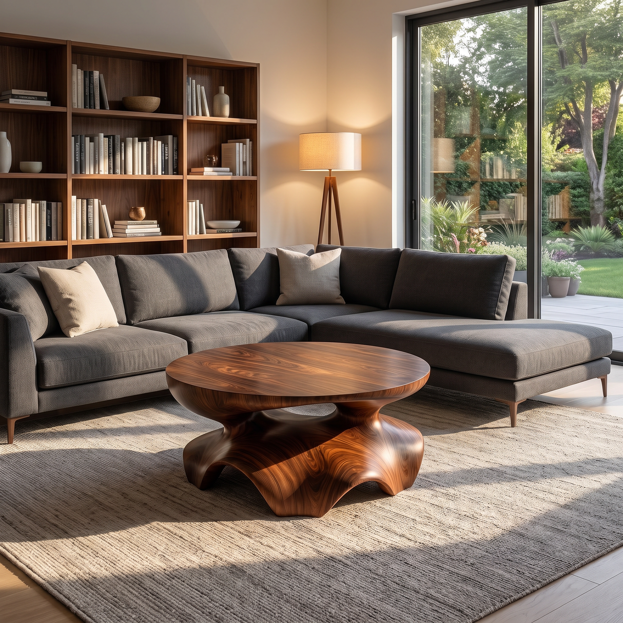 Coffee Table Solid Wood with Sculptural Star Base for Living Room Decor