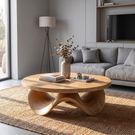 Coffee Table Solid Wood with Sculptural Petal Wave Base