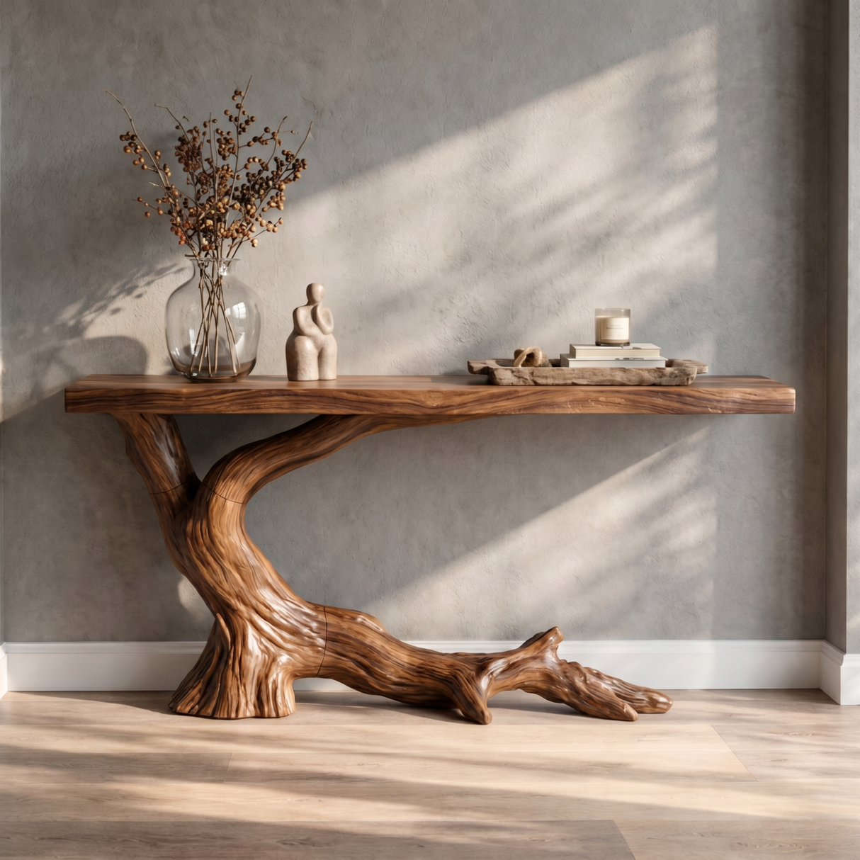 Console Table Solid Wood with Branch Inspired Base for Entryway Decor