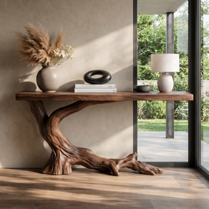 Console Table Solid Wood with Branch Inspired Base for Entryway Decor