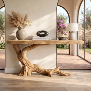 Console Table Solid Wood with Branch Inspired Base for Entryway Decor