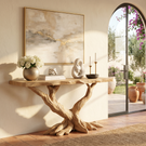 Solid Wood Console Table with Twisted Root Base for Entryway Decor