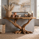 Solid Wood Console Table with Twisted Root Base for Entryway Decor