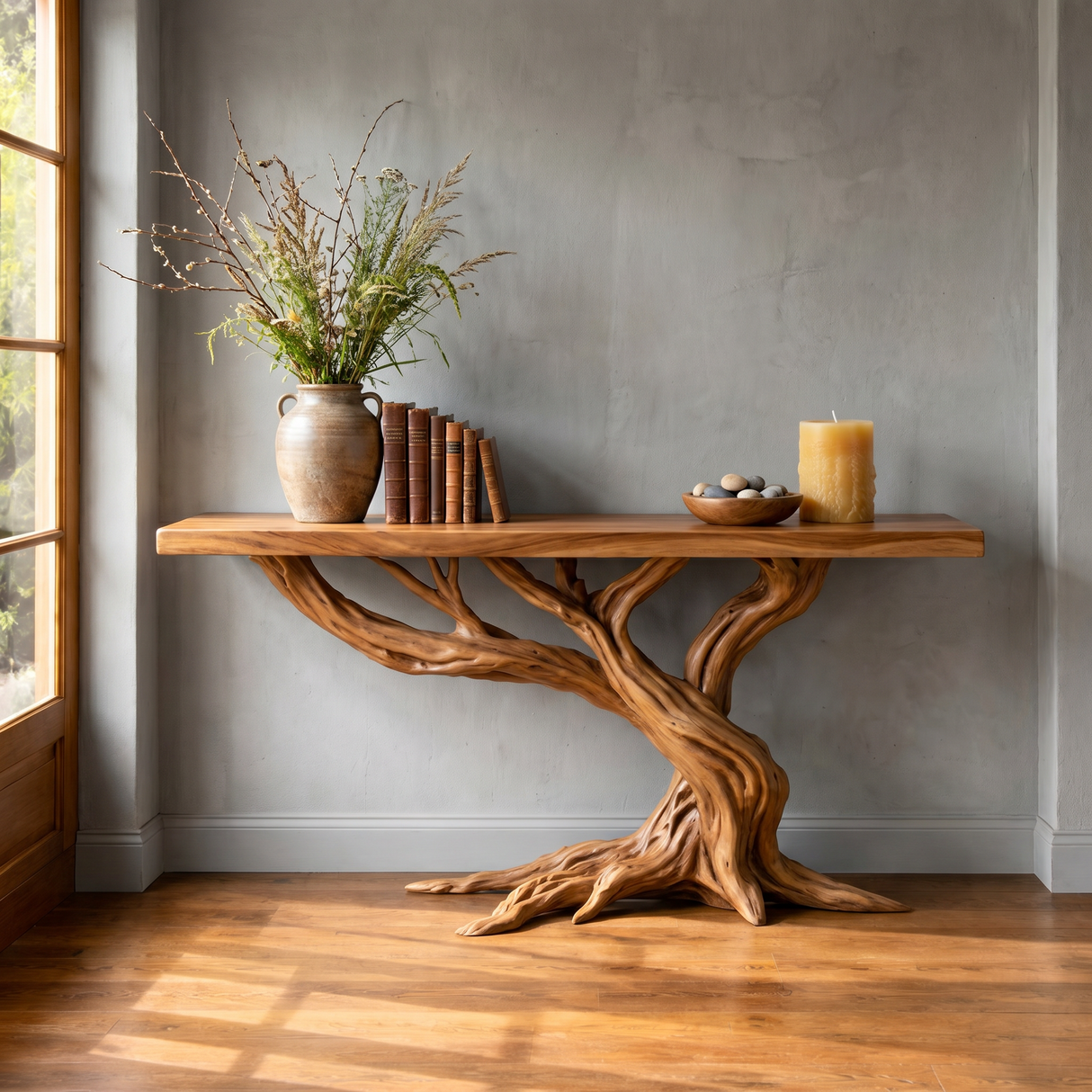 Solid Wood Console Table with Canopy Branch Base for Entryway Decor