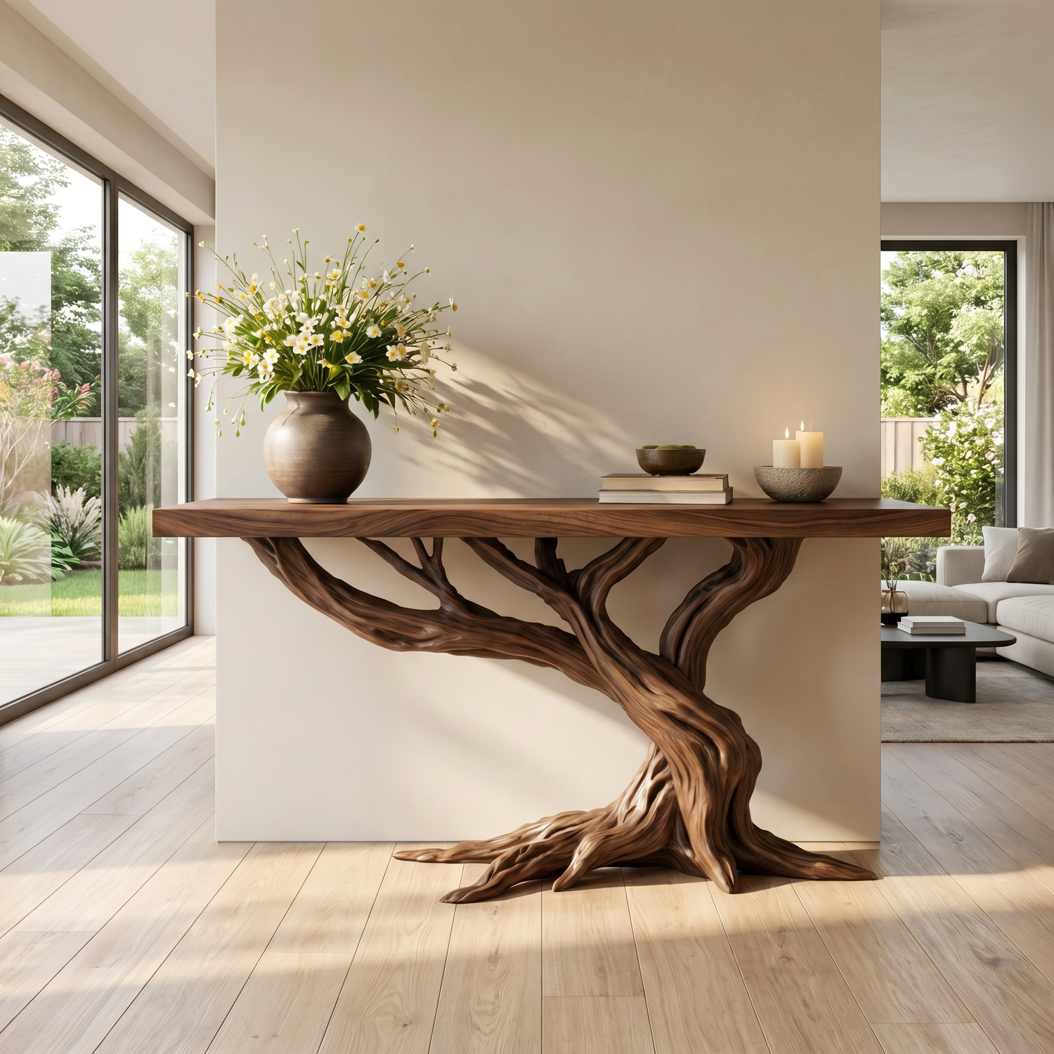Solid Wood Console Table with Canopy Branch Base for Entryway Decor