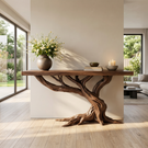 Solid Wood Console Table with Canopy Branch Base for Entryway Decor