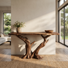 Solid Wood Console Table with Twin Trunk Base for Entryway Decor