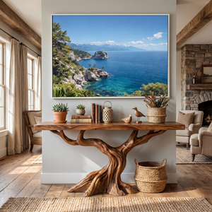 Solid Wood Console Table with Rising Branch Base for Entryway Decor