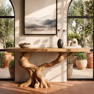 Solid Wood Console Table with Extended Branch Base for Entryway Decor