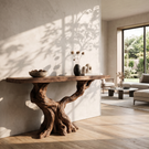 Solid Wood Console Table with Extended Branch Base for Entryway Decor