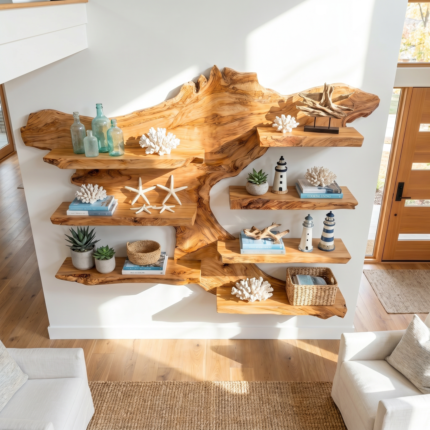 Solid Wood Floating Wall Shelf with Live Edge Design for Display Decor