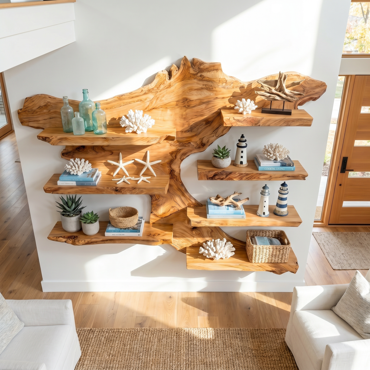 Solid Wood Floating Wall Shelf with Live Edge Design for Display Decor