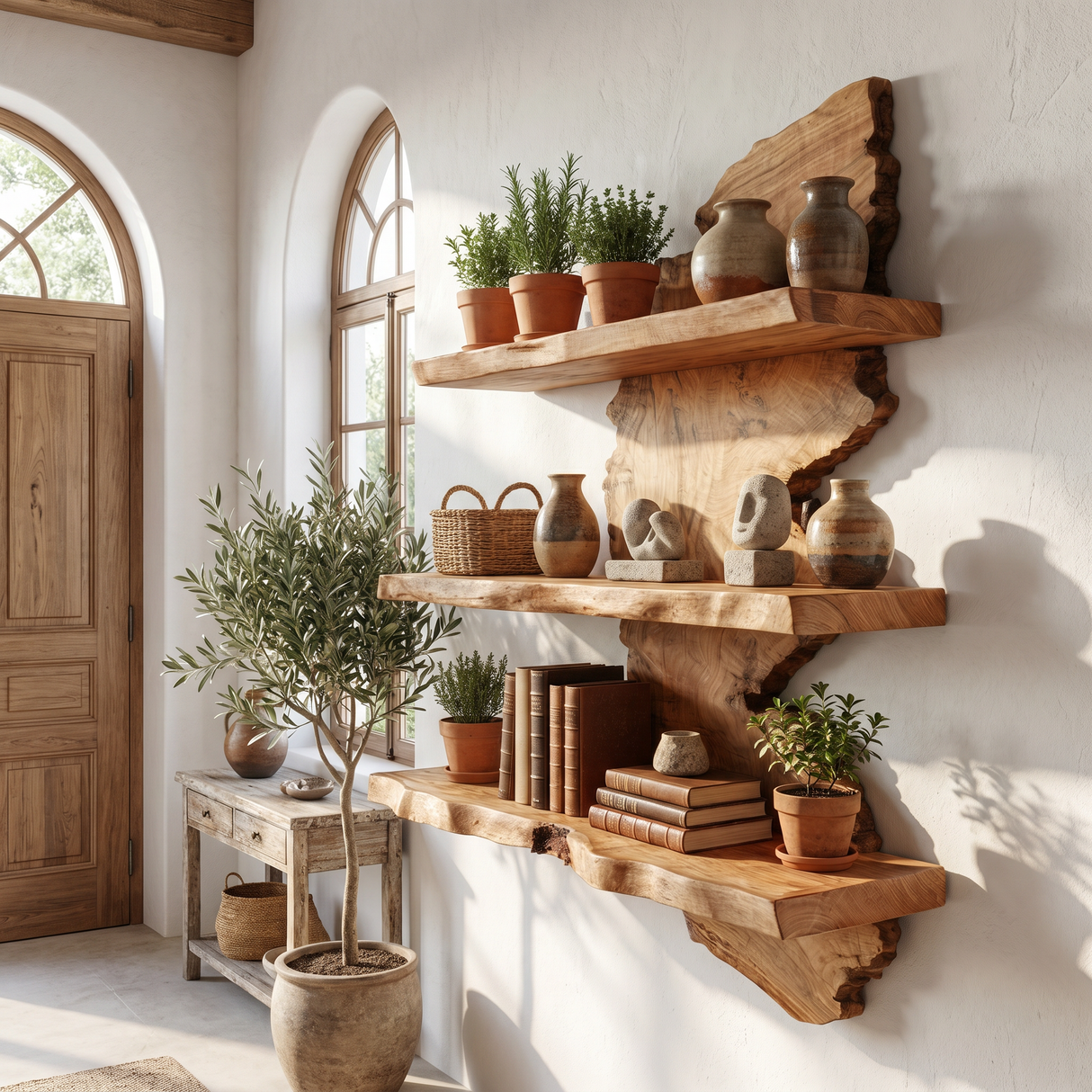 Floating Wall Shelf with Live Edge Design for Display Decor