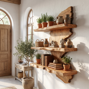 Floating Wall Shelf with Live Edge Design for Display Decor