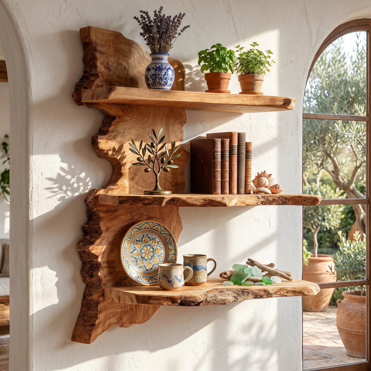 Solid Wood Floating Wall Shelf with Live Edge Design for Display Decor