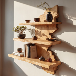 Floating Wall Shelf with Live Edge Design for Display Decor