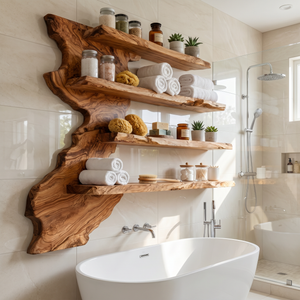Modern Live Edge Wooden Wall Shelf Handmade Floating Solid Wood Rustic Display Shelving