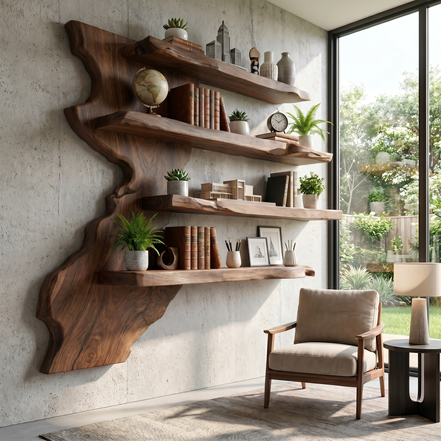Modern Live Edge Wooden Wall Shelf Handmade Floating Solid Wood Rustic Display Shelving
