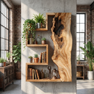 Solid Wood Floating Wall Shelf with Geometric Live Edge Design for Display Decor