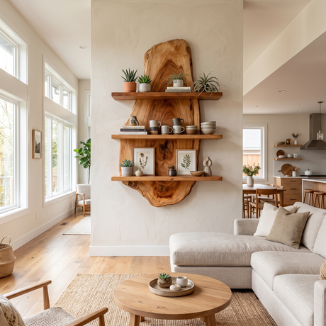 Live Edge Solid Wood Wall Shelf Floating Multi Tier Storage Display for Living Room