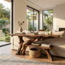 Solid Wood Console Table with Sculpted Design for Entryway Decor