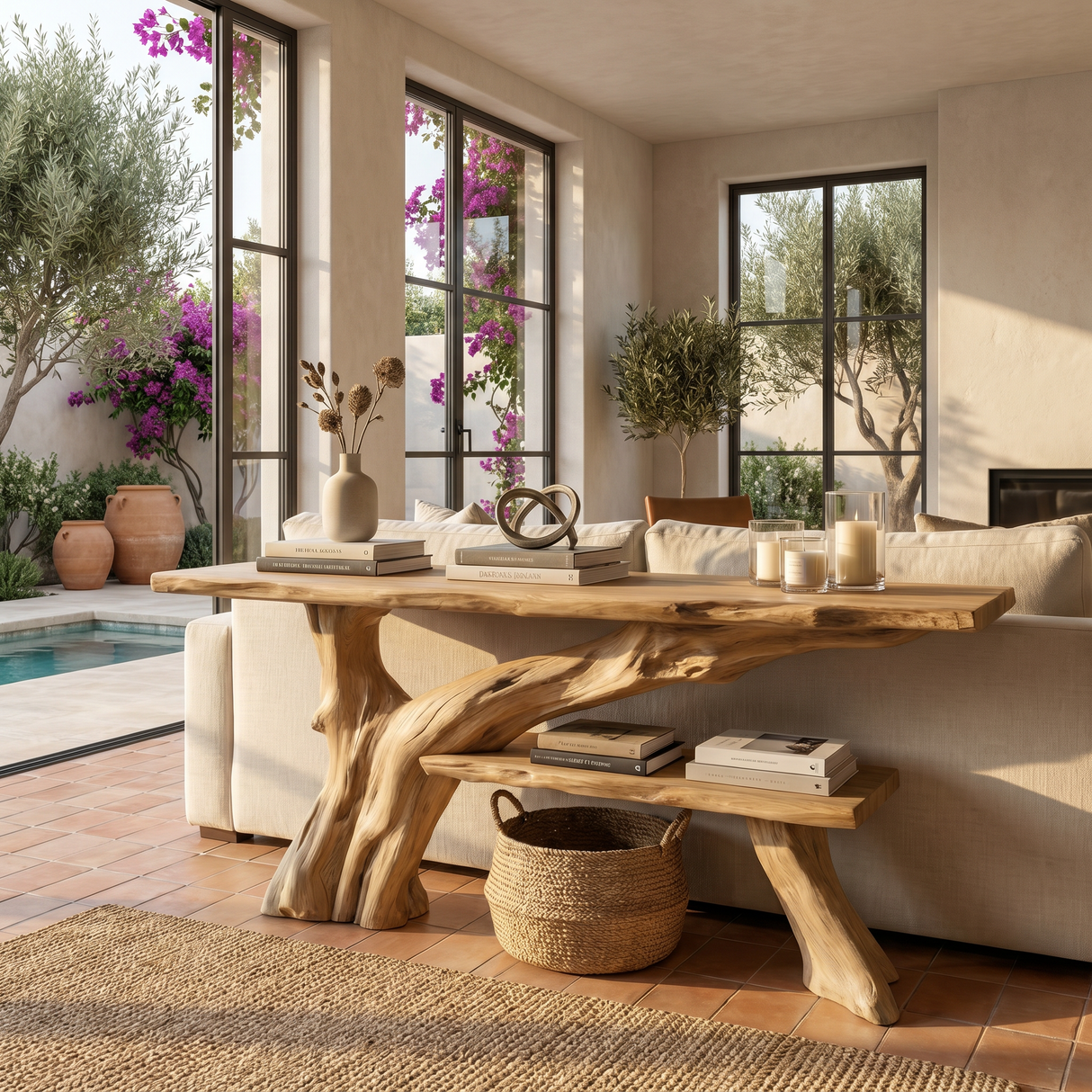 Solid Wood Console Table with Sculpted Design for Entryway Decor