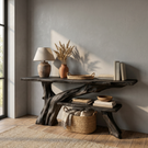 Solid Wood Console Table with Sculpted Design for Entryway Decor