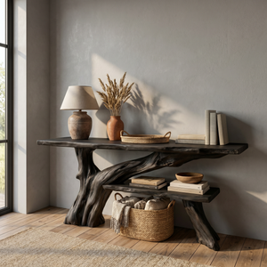 Solid Wood Console Table with Sculpted Design for Entryway Decor