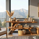 Organic Wooden Console Table Handmade Rustic Display Shelf