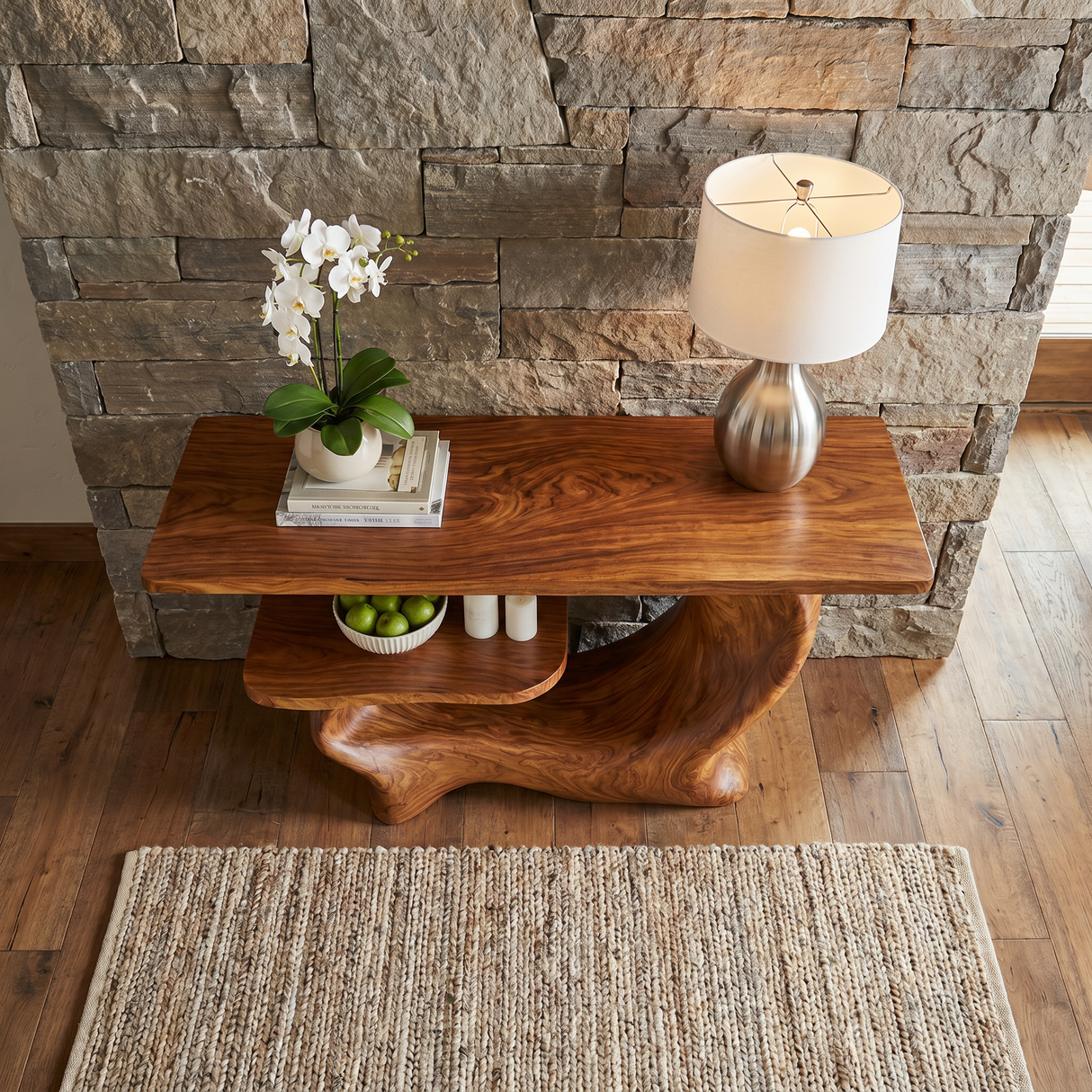 Console Table Solid Wood Sculptural Shelf for Entryway Decor