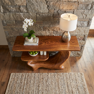 Console Table Solid Wood Sculptural Shelf for Entryway Decor