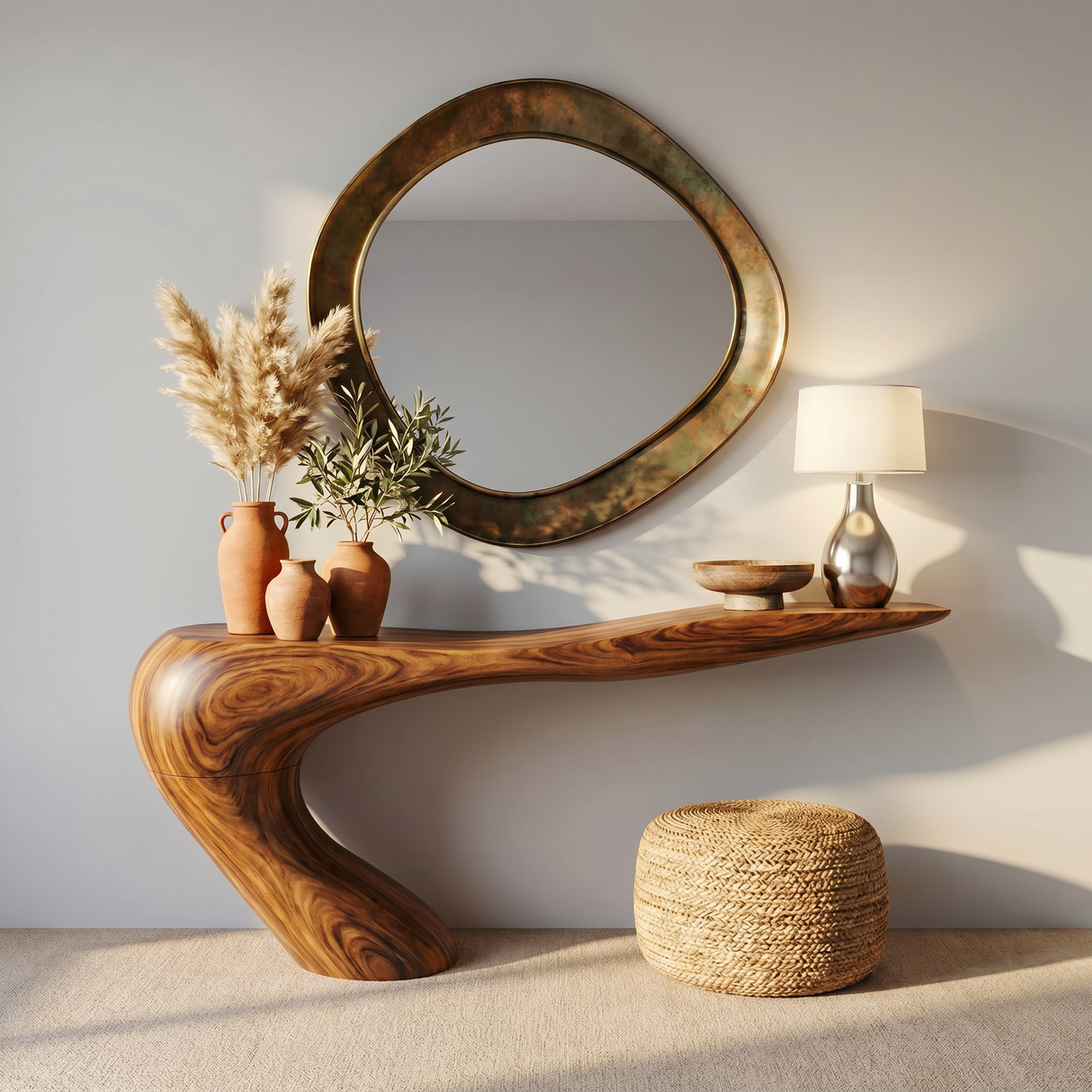 Solid Wood Console Table with Curved Waterfall Base for Entryway Decor