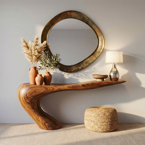 Solid Wood Console Table with Curved Waterfall Base for Entryway Decor