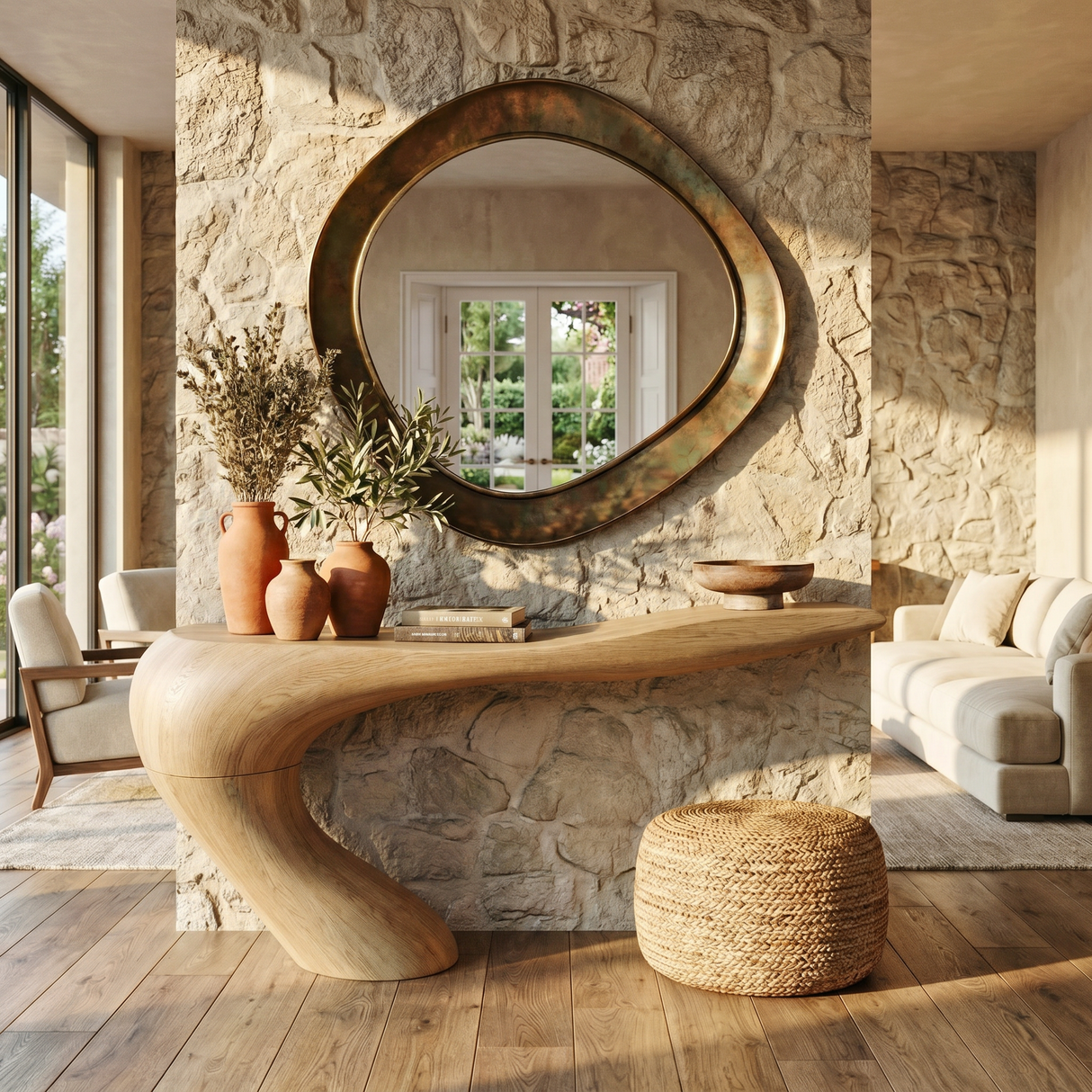Solid Wood Console Table with Curved Waterfall Base for Entryway Decor