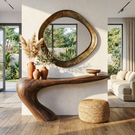 Solid Wood Console Table with Curved Waterfall Base for Entryway Decor