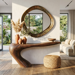 Solid Wood Console Table with Curved Waterfall Base for Entryway Decor