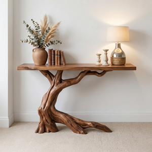Solid Wood Console Table with Twisted Branch Base for Entryway Decor