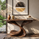 Console Table Solid Wood with Helical Sculptural Base for Entryway Decor