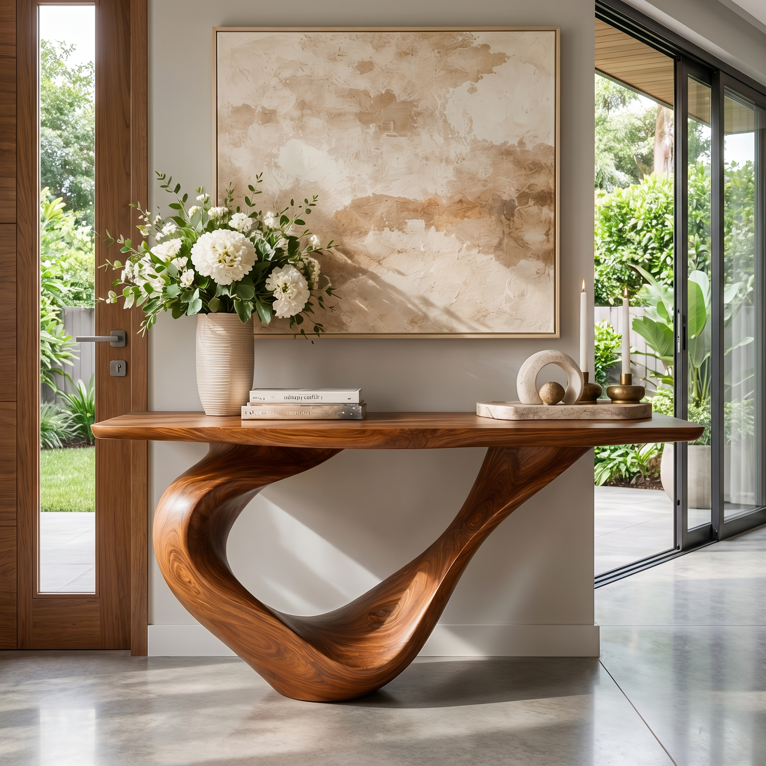 Solid Wood Console Table with Ribbon Curve Base for Entryway Decor