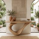 Solid Wood Console Table with Ribbon Curve Base for Entryway Decor