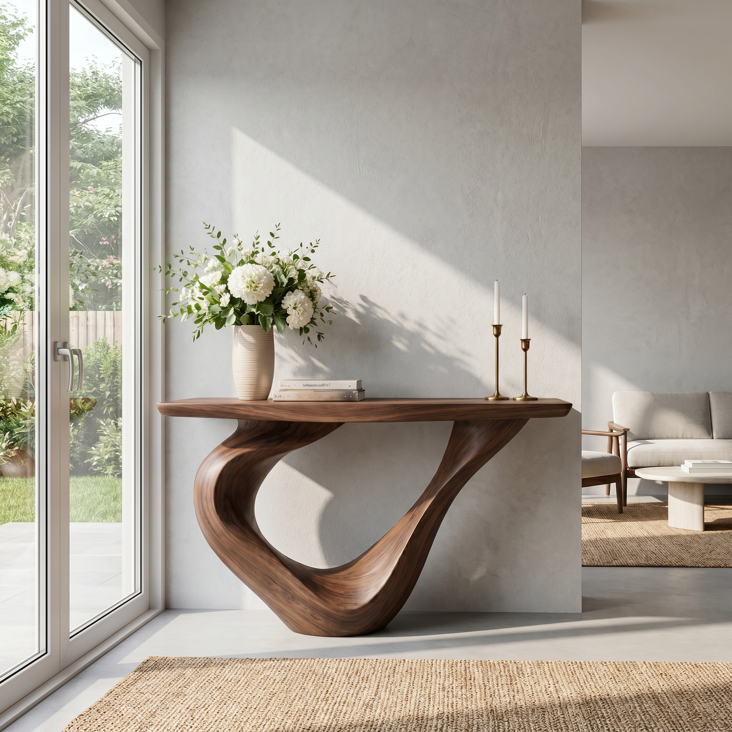 Solid Wood Console Table with Ribbon Curve Base for Entryway Decor