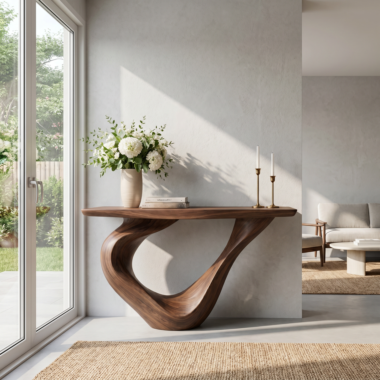 Solid Wood Console Table with Ribbon Curve Base for Entryway Decor