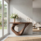 Solid Wood Console Table with Ribbon Curve Base for Entryway Decor